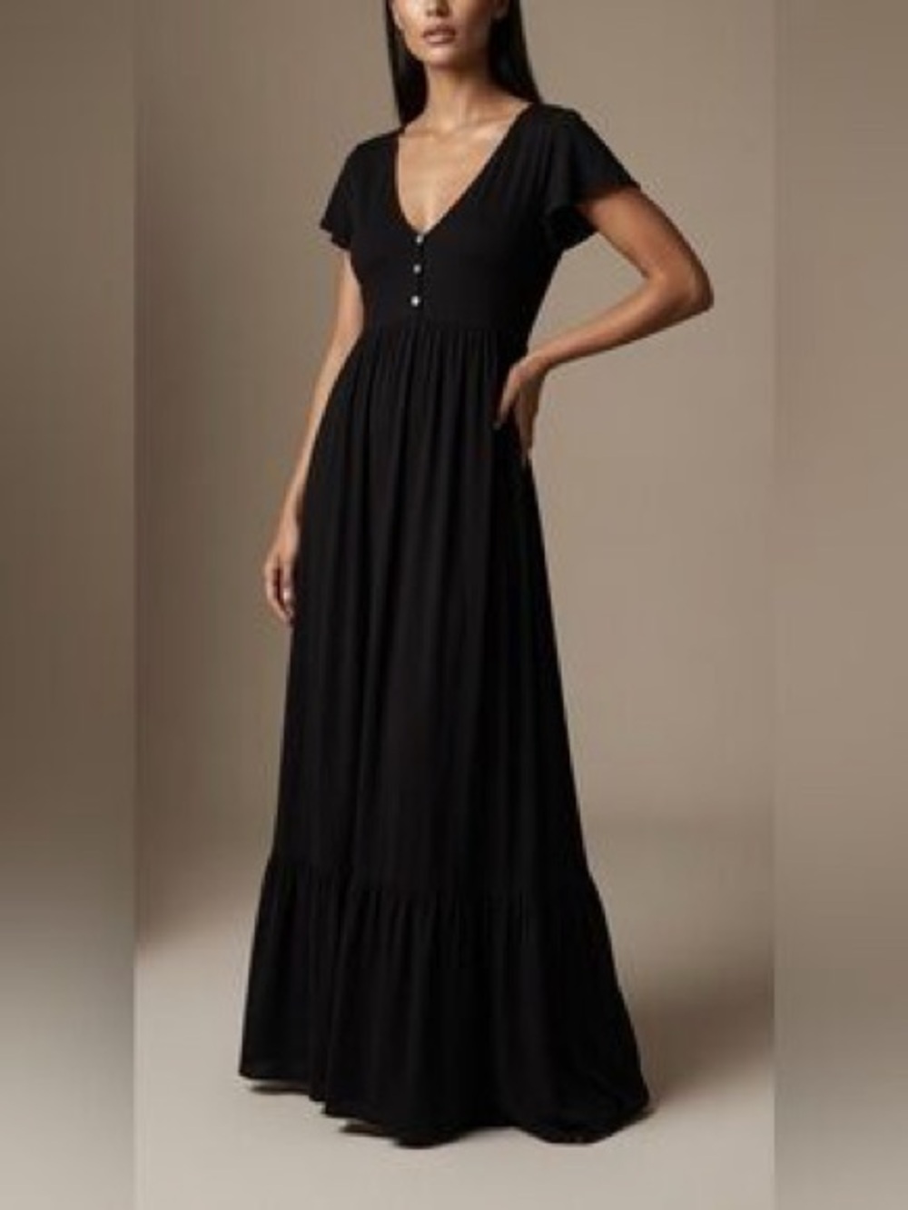 See you Monday Black Ruffled Maxi Dress